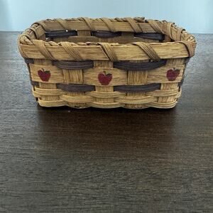 Farmhouse Hand Woven Slat Basket Country Core Hand Painted Apples Folk Art 4"x6"